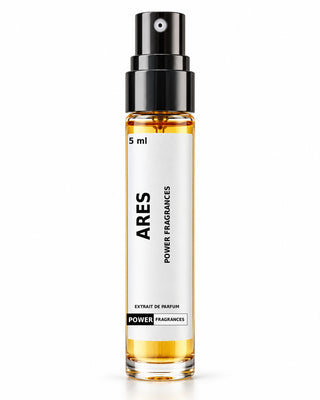 Power Fragrances Ares — 5ml tester with bold vertical fragrance name and matching PF label