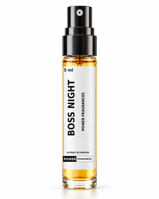 Power Fragrances Boss Night — 5ml tester with bold vertical fragrance name and matching PF label